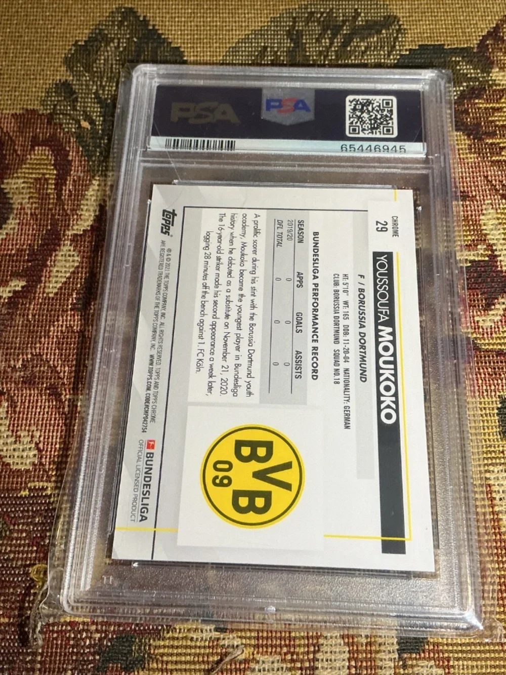 2020 Topps Chrome Bundesliga Youssoufa Moukoko PSA 10 GEM MT Rookie RC